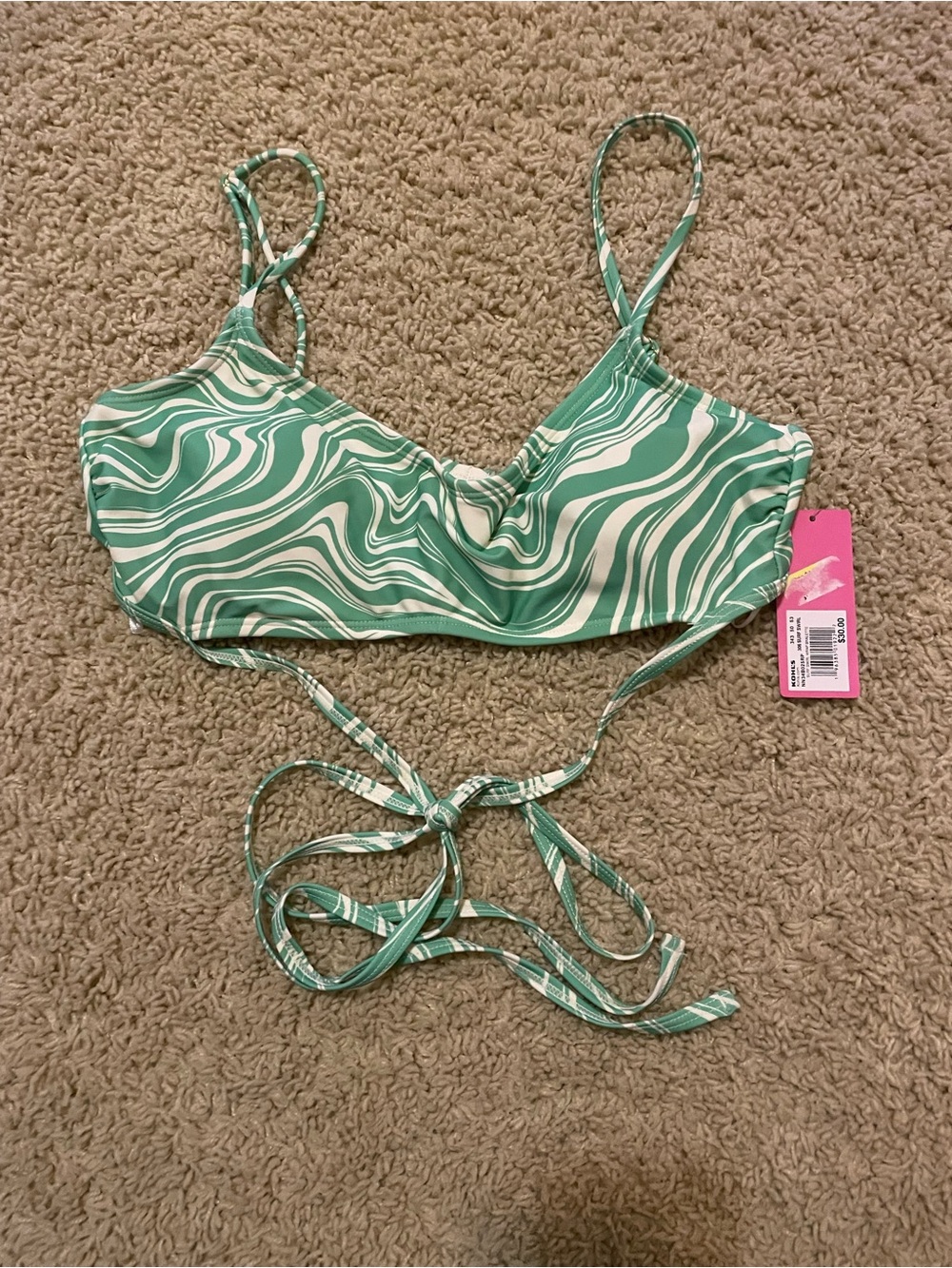 Brand New Bikini Green swim top with adjustable strap L
